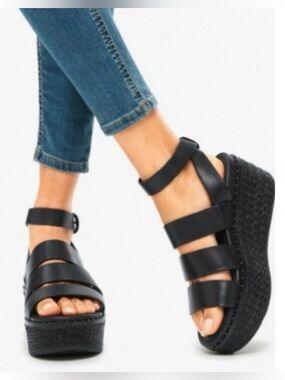 FITFLOP| Fit Flop Black Leather Eloise Back Strap Espadrille Sandals Shoes Sz. 8